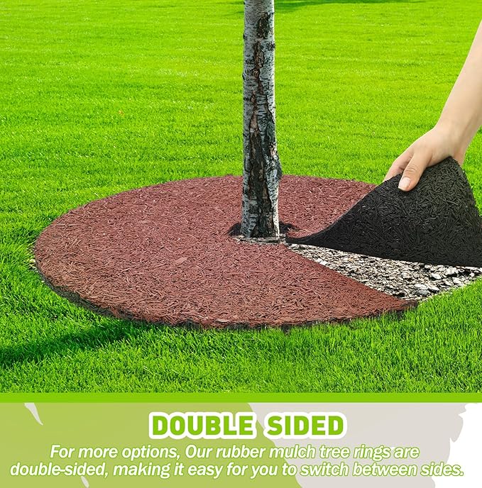 Peryiter 6 Pcs Rubber Mulch Tree Ring Heavy Duty Rubber Mulch Mat Tree Protector Weed Barrier Mats Round Root Barrier for Weed Grass Control Root Protection (24 Inches)