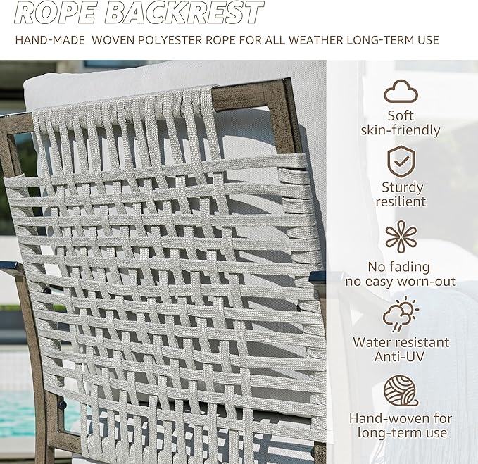 NATURAL EXPRESSIONS 4 Pieces Patio Furniture Sets, Modern Metal Outdoor Conversation Sets with High Back All Weather Hand-Woven Rope Rocking Swivel Chairs, Loveseat, Metal Table, 5.5" Thick Cushions