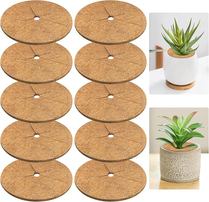 Legigo 10pcs Coconut Fiber Mulch Ring Tree Plant Protector Mat, 6 Inch Natural Coco Coir Tree Protection Ring Plant Pot Soil Cover, Tree Rings Disc Plant Cover for Indoor Outdoor Plants,Landscaping