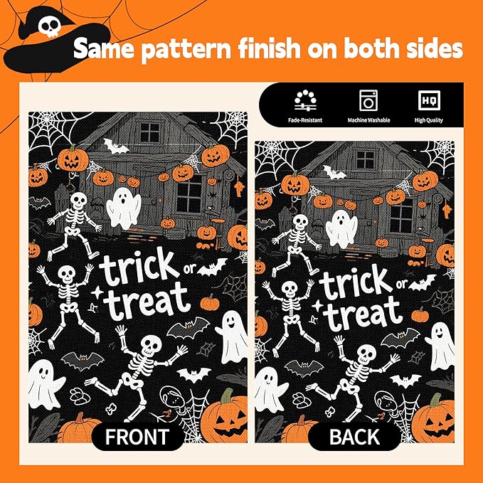 Halloween Garden Flag 12x18 Inch Double Sided, Outdoor Burlap Yard Decor for Porch, Patio, Holiday Decorations, Black2