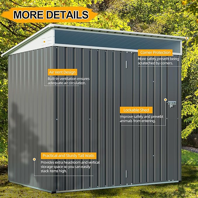Shintenchi 6x4 FT Outdoor Storage Shed with Window, Outdoor Waterproof Storage Shed Metal Garden Shed with Lockable Single Door, Weather Resistant Tool Storage House Shed for Garden,Backyard,Gray