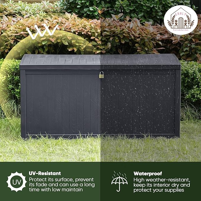 120 Gallon Outdoor Storage Box Large, Lockable Outside Containers Waterproof Patio Cushions Storage Deck Boxes, Plastic Garden Hose Boxes Resin Pool Storage Bins, Grey