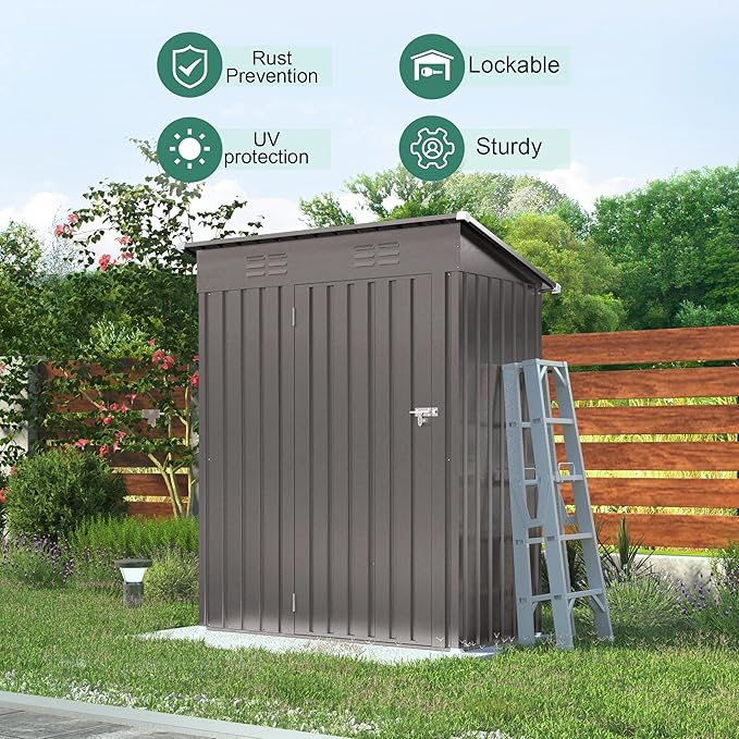 5x3x6FT Outdoor Storage Shed, Galvanized Steel Garden Shed with Lockable Door & Window, Waterproof Metal Tool Storage for Garden, Backyard, Patio, Lawn(Pitched Roof)