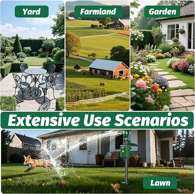 Motion Activated Animal Repeller with Water Sprinkler and Flashing Light, Solar Powerd Deer Cat Repellent Outdoor Deer Deterrent - Keep Rabbits Shunks Dog Raccoons Birds Away from Lawn and Garden