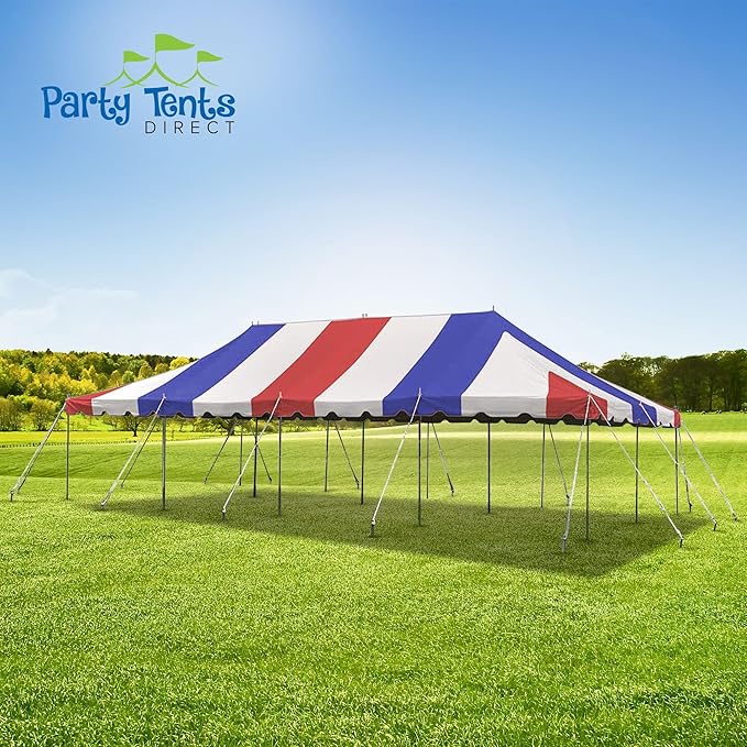 Party Tents Direct 20'x40' Weekender Canopy Pole Tent - Easy Up Canopy Tent with 160 Person Capacity - Outdoor Canopies for Parties, Weddings, & Events (Red White and Blue Top)