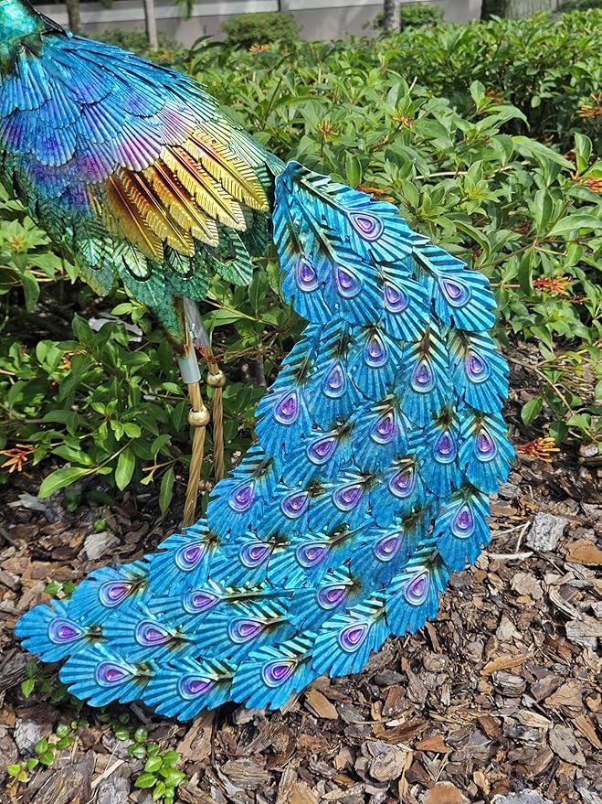 Haven Treasures Luxury 30.5 inches Outdoor Metallic Peacock Statute for Your Garden Decoration, Outdoor Yard Decor Sculpture, Home Décor