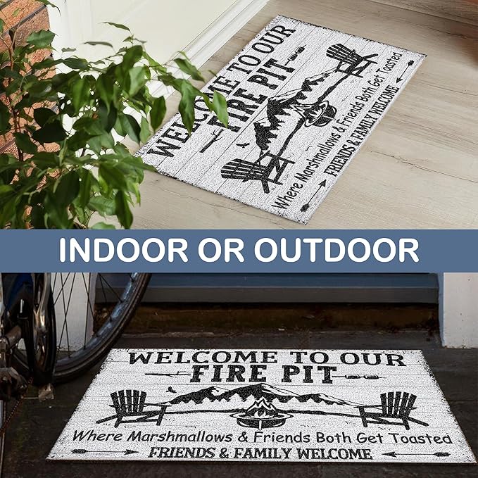 Camping Door Mat, Camper Travel Trailer RV Welcome Mat Doormat Non-Slip for Front Door Porch Indoor Outside Entrance Entryway, Camping Camper Bathroom Rug, 17x30 Inch