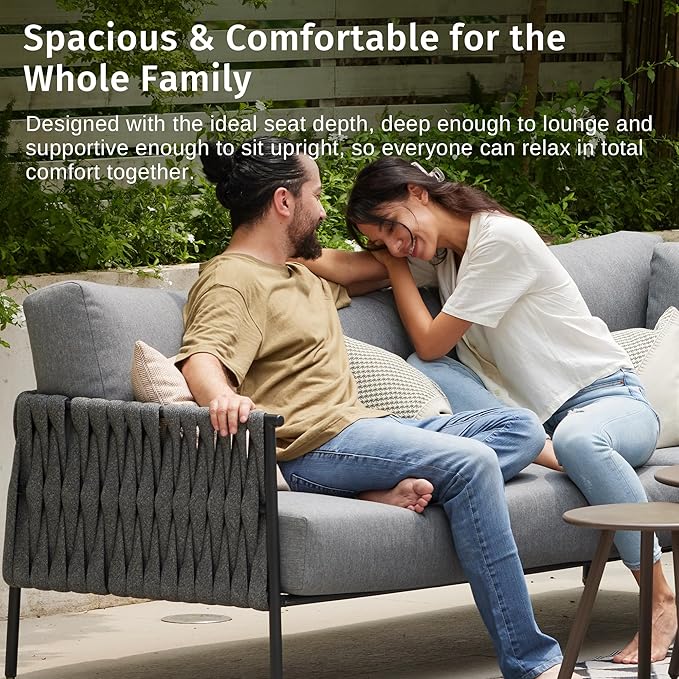 EAST OAK Life Chatter 4 Pieces Patio Furniture Set, Outdoor Furniture with Coffee Table, Patio Conversation Set Deep Seating with Thick Cushion, Backyard Porch Balcony, Chestnut Brown & Creamy Apricot