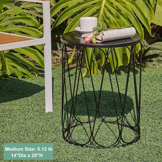 Y&M Set of 3 End Tables, Nesting Metal Round Coffee Table, Heavy Duty Metal Plant Stand Garden Stool, Outdoor Multifunctional Use Black with Bronze (Ship from US)
