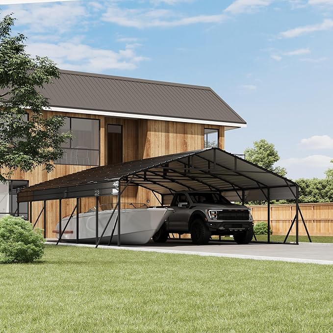 20' x 30' x 8.5' Heavy Duty Metal Carport with Galvanized Steel Roof, Steel Carport Kits Outdoor with Metal Roof, Galvanized Car Shelter for Tractors, Pickup, Boat, Car