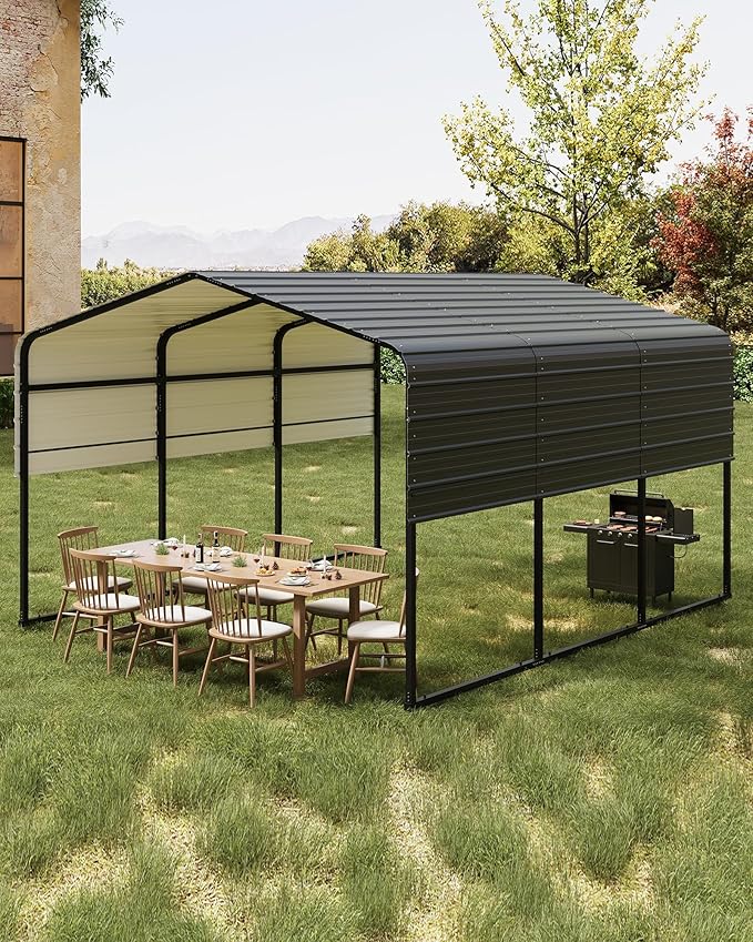 13' X 16' X 8.5' Heavy Duty Metal Carport with Galvanized Roof, Weatherproof Car Garage Shelter, All-Weather Permanent Cover for Cars/Trucks/Boats/Tractors