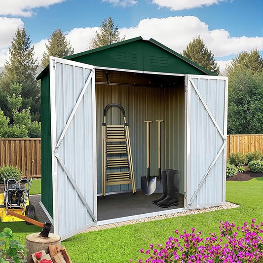 6ft x 4ft Outdoor Storage Shed Apex Roof Tool Shed Outdoor Storage Metal Garden Sheds Tool Cabinet with Galvanized Steel Construction for Backyard, Patio, Poolside, Green