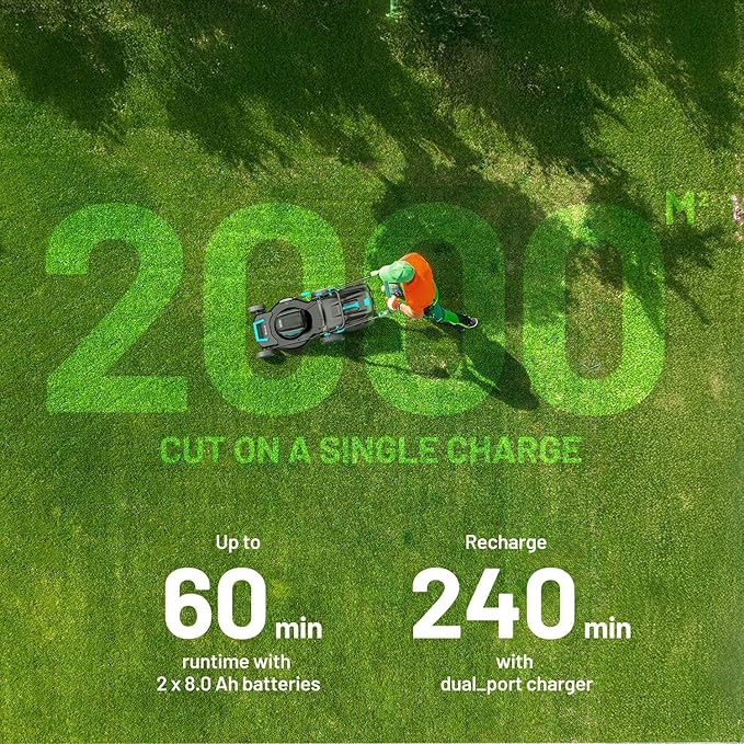 40V 21.1 inch Self-Propelled Lawn Mower Cordless, 3-in-1 Brushless Electric Lawn Mower with 6-Position Cutting Height Adjustment, 2 * 8.0Ah Battery & Dual Charger Included