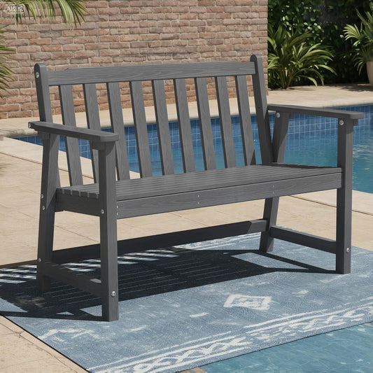 Ciokea 44" Outdoor Bench, HDPE Weatherproof Garden Bench, 2-Person Porch Benches with 550 Lbs, Waterproof Patio Benches for Outside Balcony Deck Backyard, Dark Grey