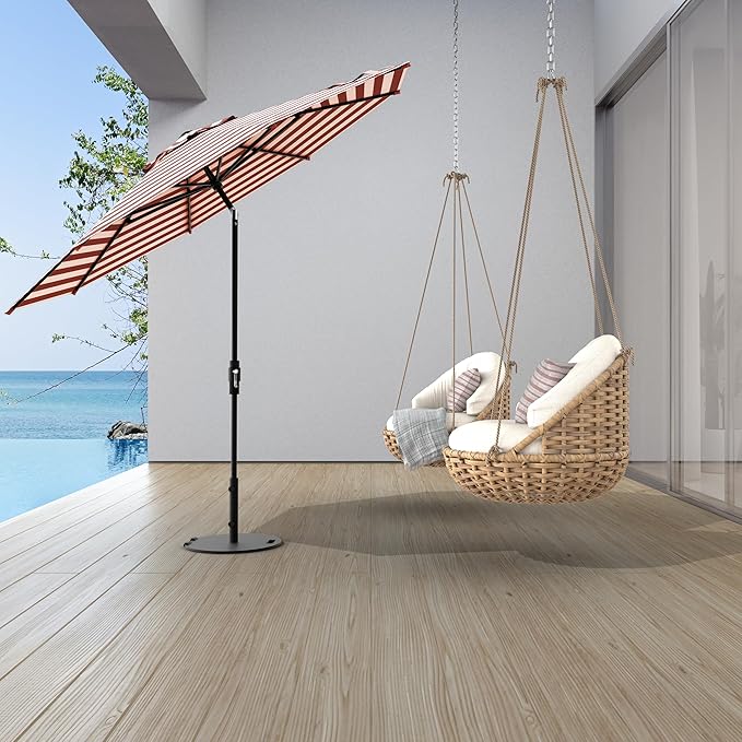 Midtown Umbrellas The Swilt 10 Feet Patio Umbrella in Terylast Red Stripes (Red/White) Polyester Fabric - Fiberglass Ribs, Auto-Tilt Aluminum Frame For Backyard, Deck, Garden, Pool - White Pole