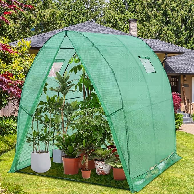 EAGLE PEAK Tunnel Greenhouse Garden Green House with Zippered Door and 2 Roll-up Side Windows, 70.9"x70.9"x78.7", Clear/Green