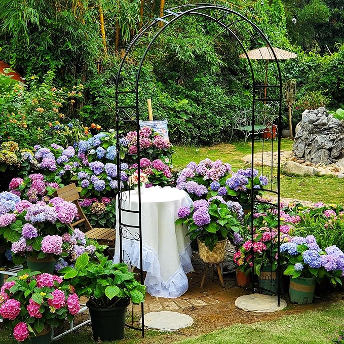SCENDOR Metal Pergola Arbor, 95.3" H x 45" W Garden Wedding Arch Curved Metal Enduring Iron Garden Arch Trellis for Climbing Plants Outdoor Ceremony Arty Decoration