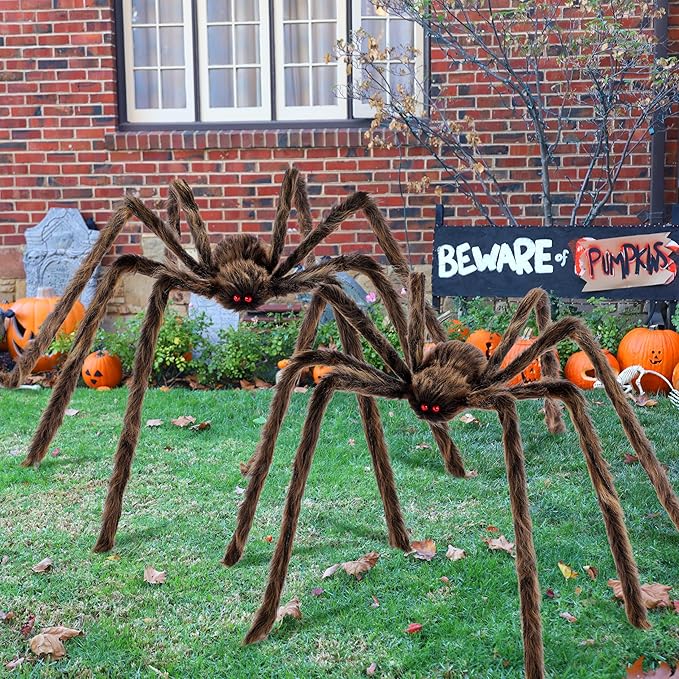 JOYIN 2 Pack 5 Ft Halloween Outdoor Decorations Hairy Brown Spider, Scary Fake Giant Large Spider Haunted House Props, Halloween Lawn Porch Yard Garden Tree Decorations Party Indoor Decor