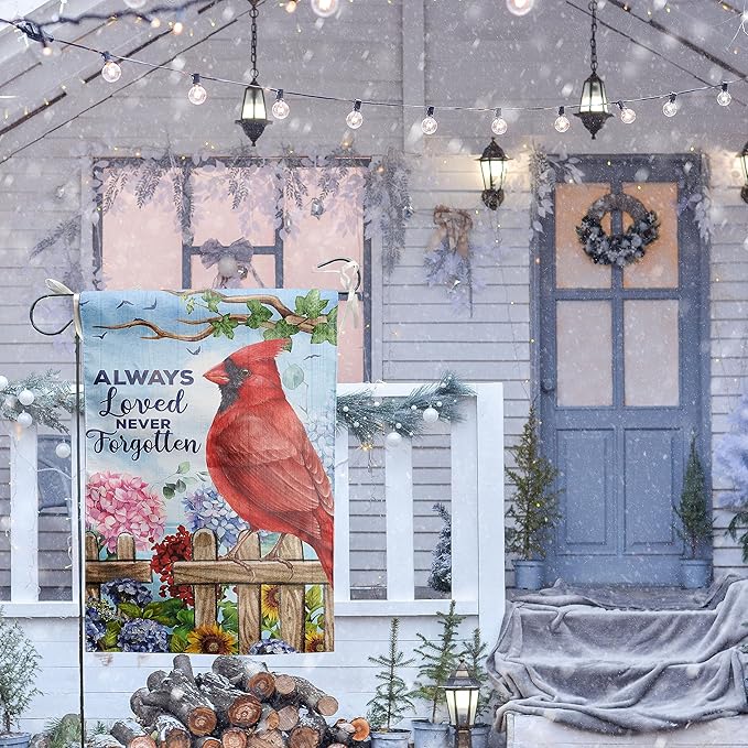 Red Bird Garden Flag Memorial Flags for Cemetery Flags Grave Decorations Remberance Day Flag 12x18 Double Sided Gravesite Saying Always Loved Never Forgotten