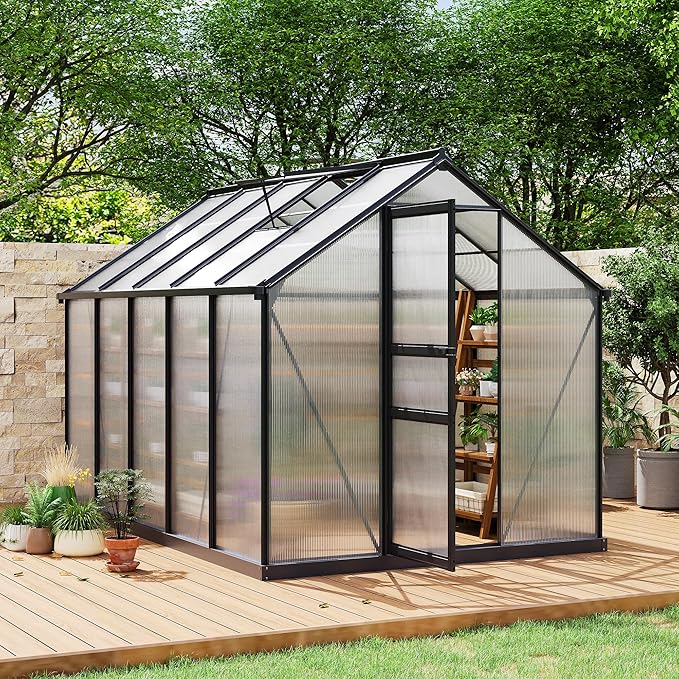 Greenhouses for Outdoors, Polycarbonate Greenhouse with Quick Setup Structure & Roof Vent, Heavy Duty Frame Walk-in Green Houses for Outside Garden Backyard