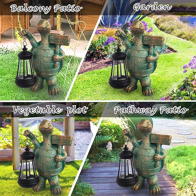 JOYBEE Garden Statues Turtle with Solar Lantern Outdoor Decor-Turtle Solar Figurines Lights Decorations for Patio Yard Lawn Ornaments-Gifts for Birthday Easter Housewarming