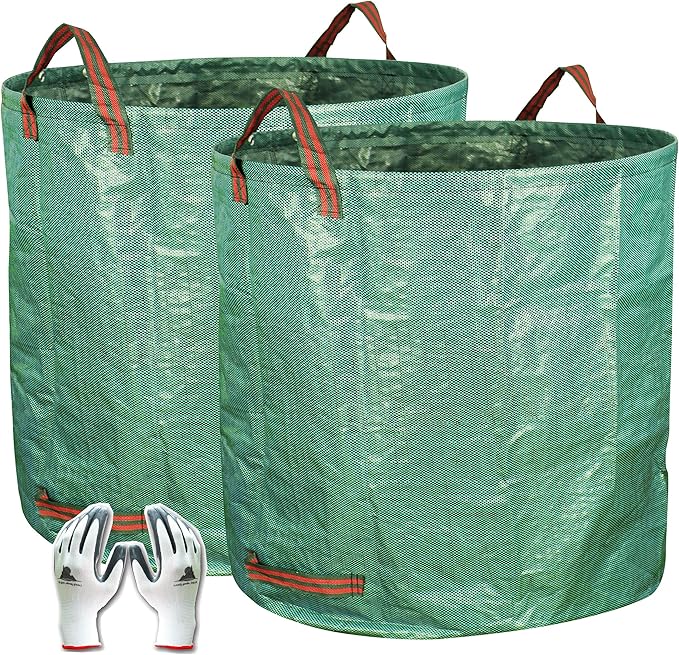 Gardzen 2-Pack 132 Gallon Yard Waste Bags, Reusable Heavy Duty Collapsible Garden Leaf Bags with Plastic Ring, Stand-Up Yard Waste Bin for Leaves, Lawn Debris & Grass Clippings