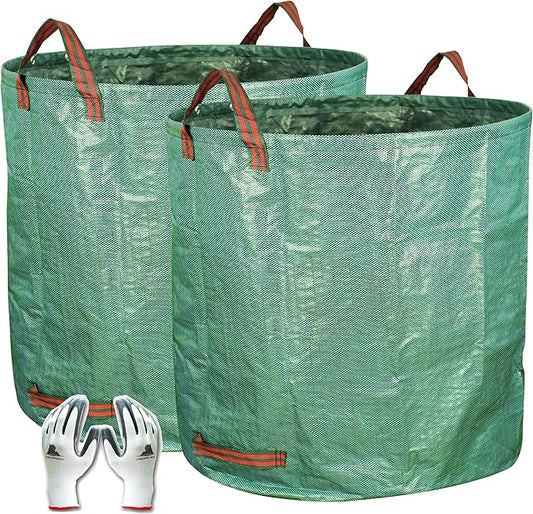 Gardzen 2-Pack 132 Gallon Yard Waste Bags, Reusable Heavy Duty Collapsible Garden Leaf Bags with Plastic Ring, Stand-Up Yard Waste Bin for Leaves, Lawn Debris & Grass Clippings