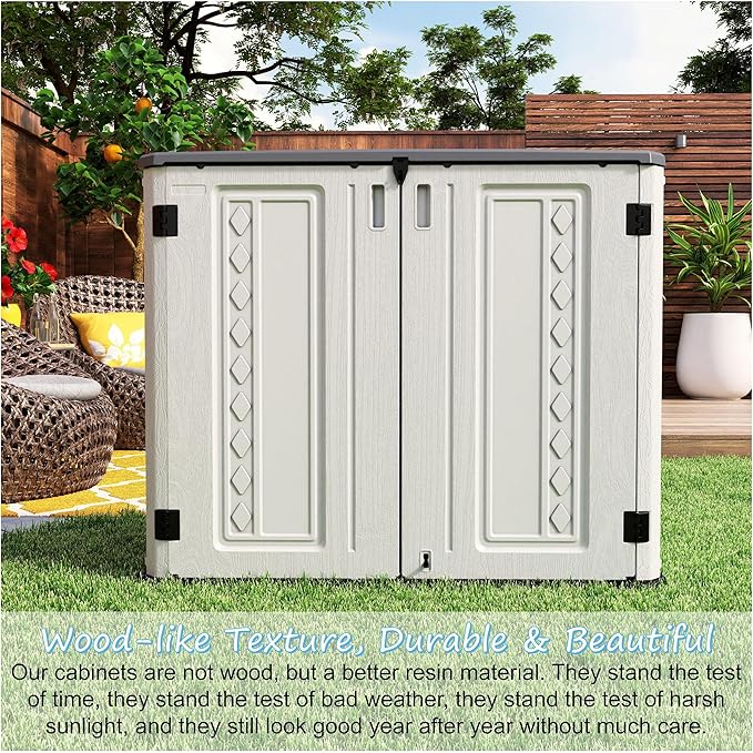Sheds & Outdoor Storage, 34 Cu.ft Horizontal Storage Sheds Outdoor with Floor, Outdoor Storage Cabinet Waterproof for Garage Storage, Pool Storage, Bike Shed, Garden Shed