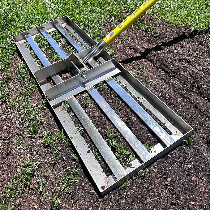 Rocklin™ Lawn Leveling Rake | Levelawn Tool | Level Soil or Dirt Ground Surfaces Easily | 30” x 10” Ground Plate | 78” Extra Long Handle | Stainless Steel