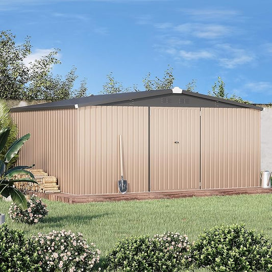 U-MAX Storage Shed 14x12 Outdoor Shed, Large Metal Outside Storage Garden Sheds & Outdoor Storage Shed Clearance, 12x14 Tool Shed Outdoor Storage Lockable for Backyard, Patio and Outside Use in Gray