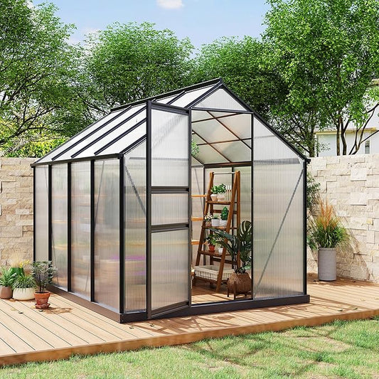 Greenhouses for Outdoors, Polycarbonate Greenhouse with Quick Setup Structure & Roof Vent, Heavy Duty Frame Walk-in Green Houses for Outside Garden Backyard