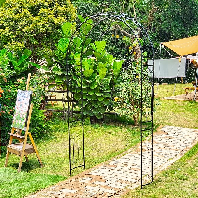 SCENDOR Metal Pergola Arbor, 95.3" H x 45" W Garden Wedding Arch Curved Metal Enduring Iron Garden Arch Trellis for Climbing Plants Outdoor Ceremony Arty Decoration