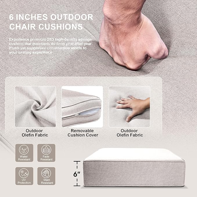 Luxury High Back Outdoor Swivel Rocker Patio Chairs with Side Table & 6-Inch Thick Cushions, 3 Pieces Patio Furniture Set for Porch, Balcony, Deck and Yard