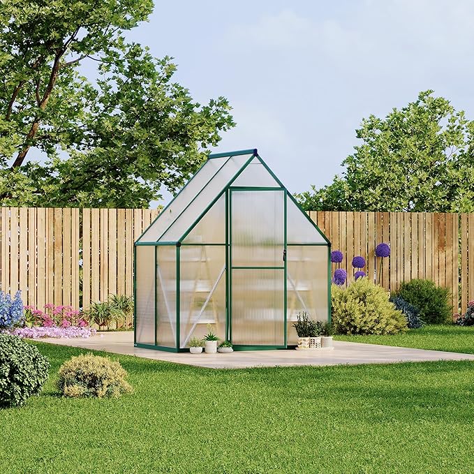 6'X4' Aluminum-Framed Polycarbonate Greenhouse, Heavy Duty Polycarbonate Greenhouse with Quick Setup Structure and Roof Vent, Large Enhanced Aluminum Greenhouses Kit for Outdoors