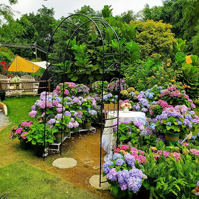 SCENDOR Metal Pergola Arbor, 95.3" H x 45" W Garden Wedding Arch Curved Metal Enduring Iron Garden Arch Trellis for Climbing Plants Outdoor Ceremony Arty Decoration