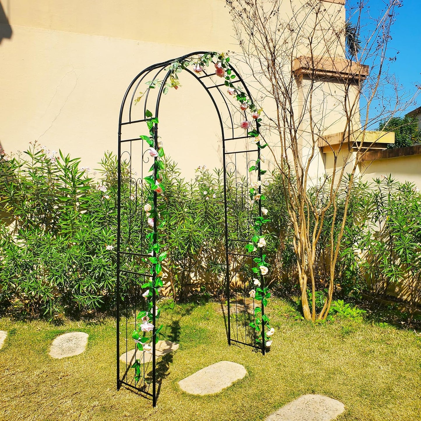 Metal Garden Arch, Wedding & Event Decoration, 94.5" H x 45.3" W Garden Arbor Trellis for Climbing Plants, Assemble Easily for Wedding Garden Arch Bridal Party Decoration High Arbor