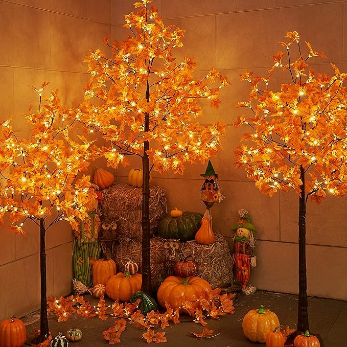 Lightshare 7FT LED Lighted Maple Tree - Dotted with 208 Warm White LED Lights Orange for Thanksgiving Harvest Fall Festival Home Party Decoration