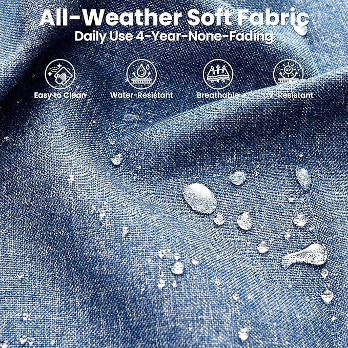 ovios 4 Pieces Patio Furniture Set Outdoor Sofa Couch with Solar Lights Table Comfy Cushions, Modern Deep Seat Wicker Rattan Conversation Set for Porch Deck, Denim Blue