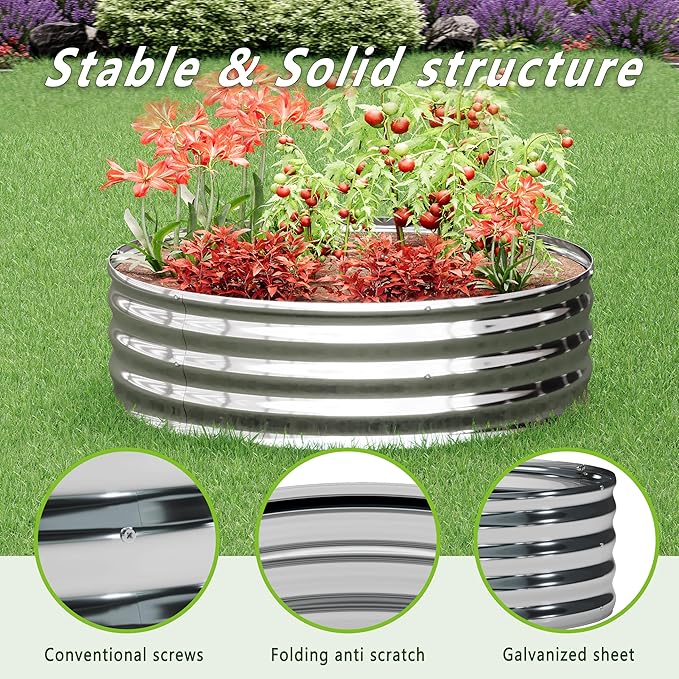 2PCS 4x4x1FT Galvanized Raised Garden Bed Kit,Vegetable Boxes-Round Metal Flower Box,Large Planter Raised Beds Outdoor Garden for Planting,Fruit,Herb-Sliver