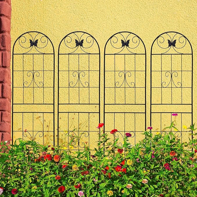4 Pack Garden Trellises with Black Metal Coating, Trellis for Climbing Plants Outdoor, Roses, Vegetables, Vines, Cucumbers-19.7×71 inches.