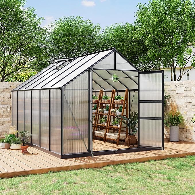 8×12FT Polycarbonate Greenhouse for Outdoors, Large Walk in Green House Kit and Winter Garden Planting, Enhanced Aluminum Green Houses for Outside to Protect Vegetables or Plants