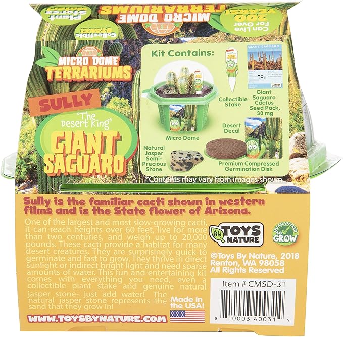 Toys by Nature Character Micro Dome Plant Terrarium Kit, Complete Supplies Includes Everything Needed to Grow Indoor Terrariums (Sully The Desert King Giant Saguaro)