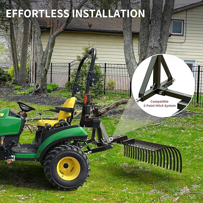 YITAMOTOR 5FT Tractors Rake 21 Pine Straw Rake Fits 2" Receiver for Lawn Tractors or ATV/UTV