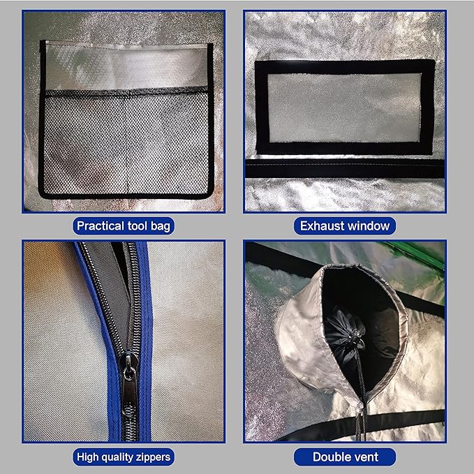 Grow Tent Kit, 48''x48''x80'' Greenhouse Tent with 19mm Poles, High Reflective 600D Mylar Hydroponic Tent with Observation Windows for Indoor Plant Growing(Gray)