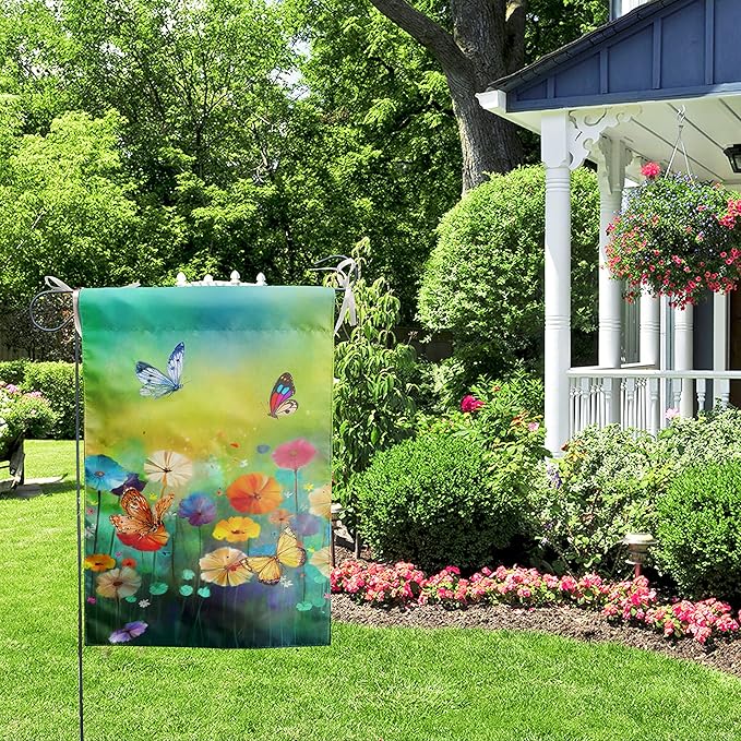 Summer Flower Garden Flag Butterfly Flag Floral Spring Yard Flags for Outside 12x18 Double Sided Outdoor Front Porch Decor