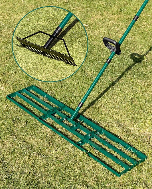 Lawn Leveling Rake 48x10'', Yard Leveling Rake with 78'' Back-Saving Adjustable Handle, Stainless Steel Lawn Leveler Tool with 17'' Tines Head for Garden, Backyard, Farm, Golf Course