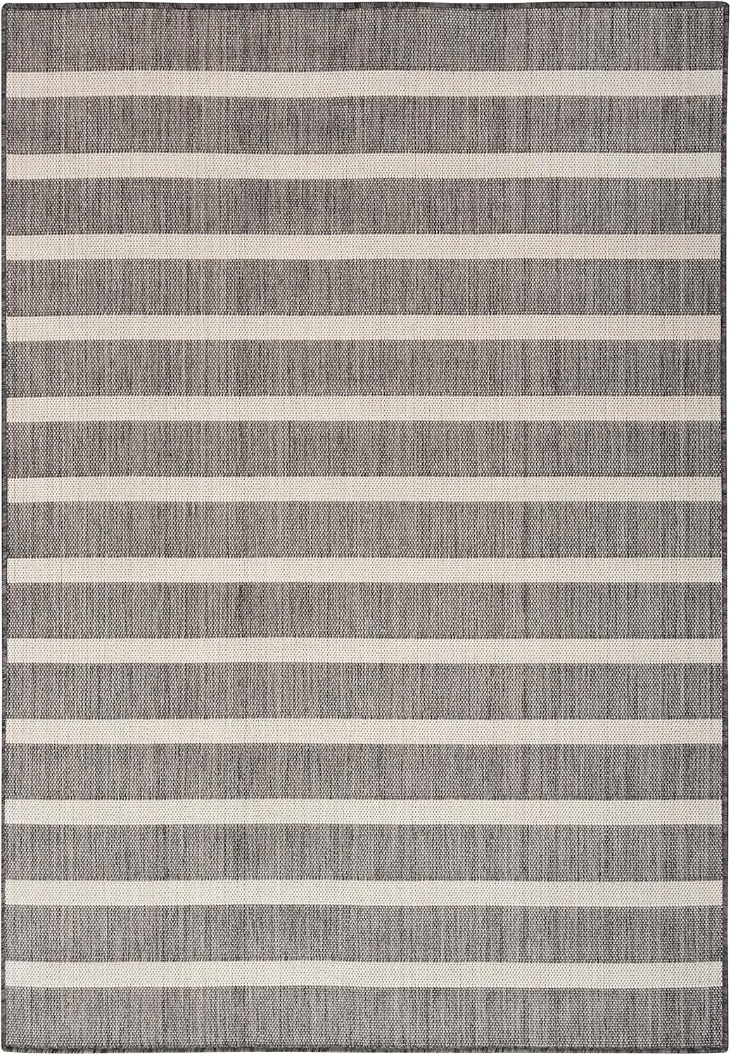 Nourison Home Positano Indoor/Outdoor Charcoal Ivory 5' x 7' Area Rug, Easy Cleaning, Non Shedding, Bed Room, Living Room, Dining Room, Deck, Backyard, Patio (5x7)