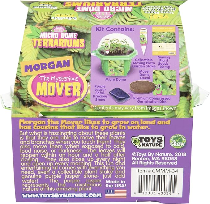 Toys By Nature Character Micro Dome Moving Plant Terrarium Kit, Moves When You Touch It - Complete Terrarium Supplies Includes Everything Needed to Grow - Just Add Water (Morgan The Mighty Mover)