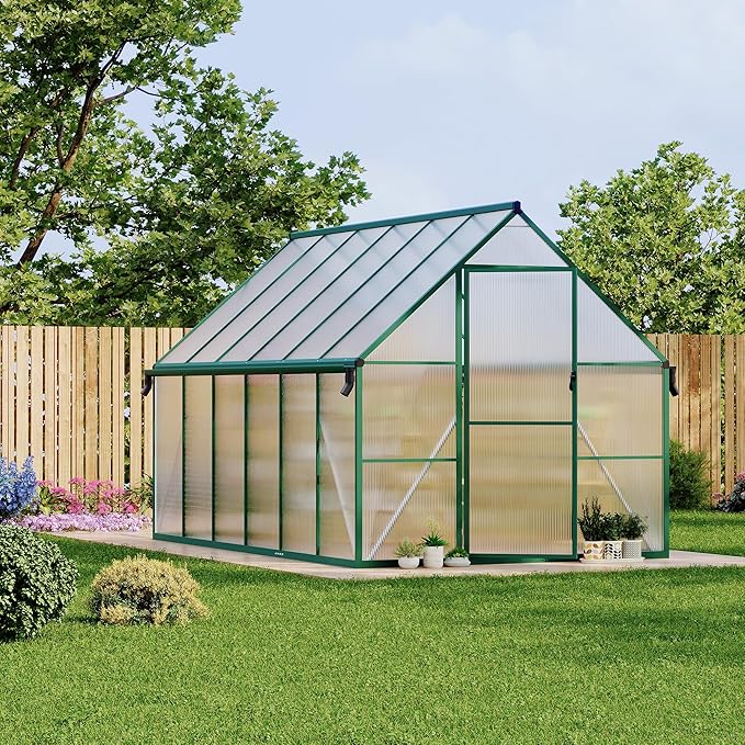 8'X12' Aluminum-Framed Polycarbonate Greenhouse, Heavy Duty Polycarbonate Greenhouse with Quick Setup Structure and Roof Vent, Large Enhanced Aluminum Greenhouses Kit for Outdoors