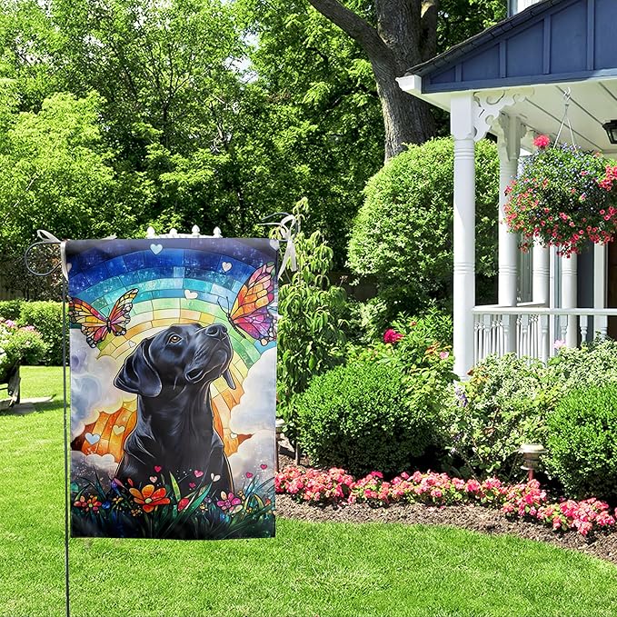 Stained Glass Black Lab Garden Flag 12x18 Double Sided Memorial Dog Sympathy Gift
